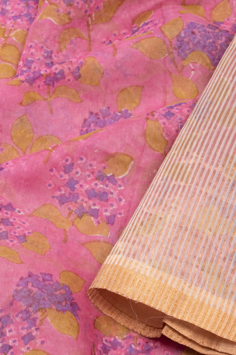 Pink Handloom Printed Chanderi Silk Cotton Saree