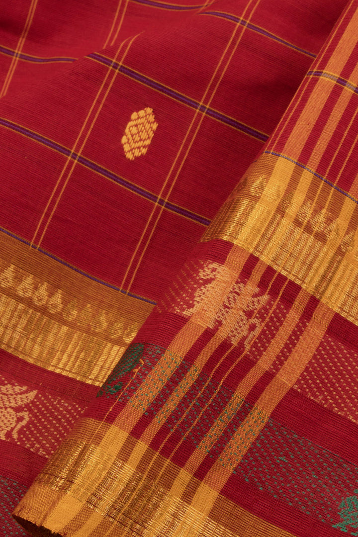 Tomato Red Handloom Chettinad Cotton Saree 10070008