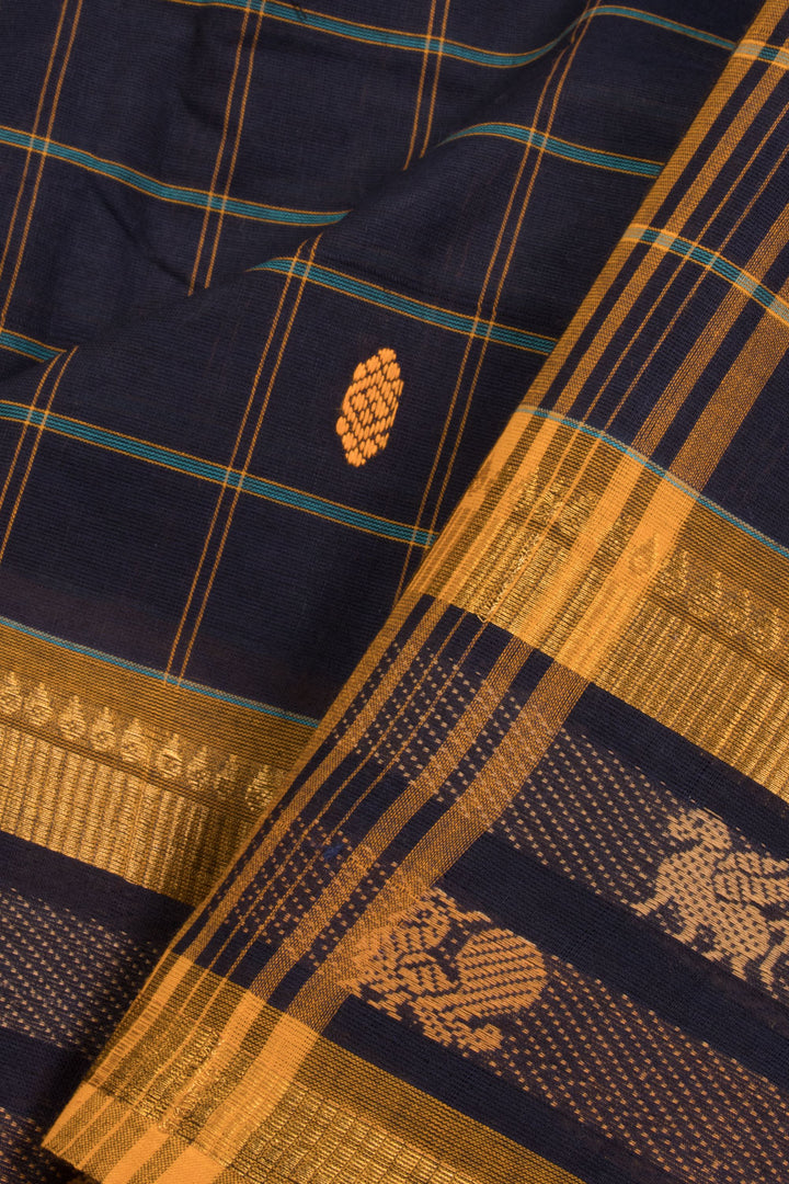 Prussian Blue Handloom Chettinad Cotton Saree 10070009 - Avishya