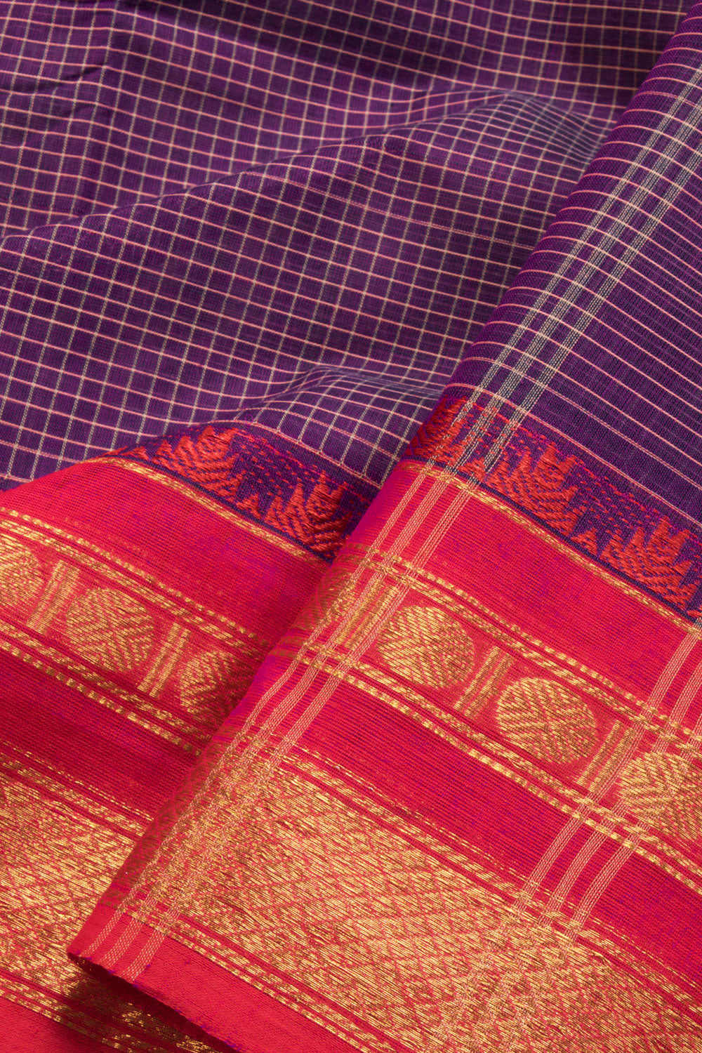 Eggplant Purple Handloom Chettinad Cotton Saree 10070036 - Avishya