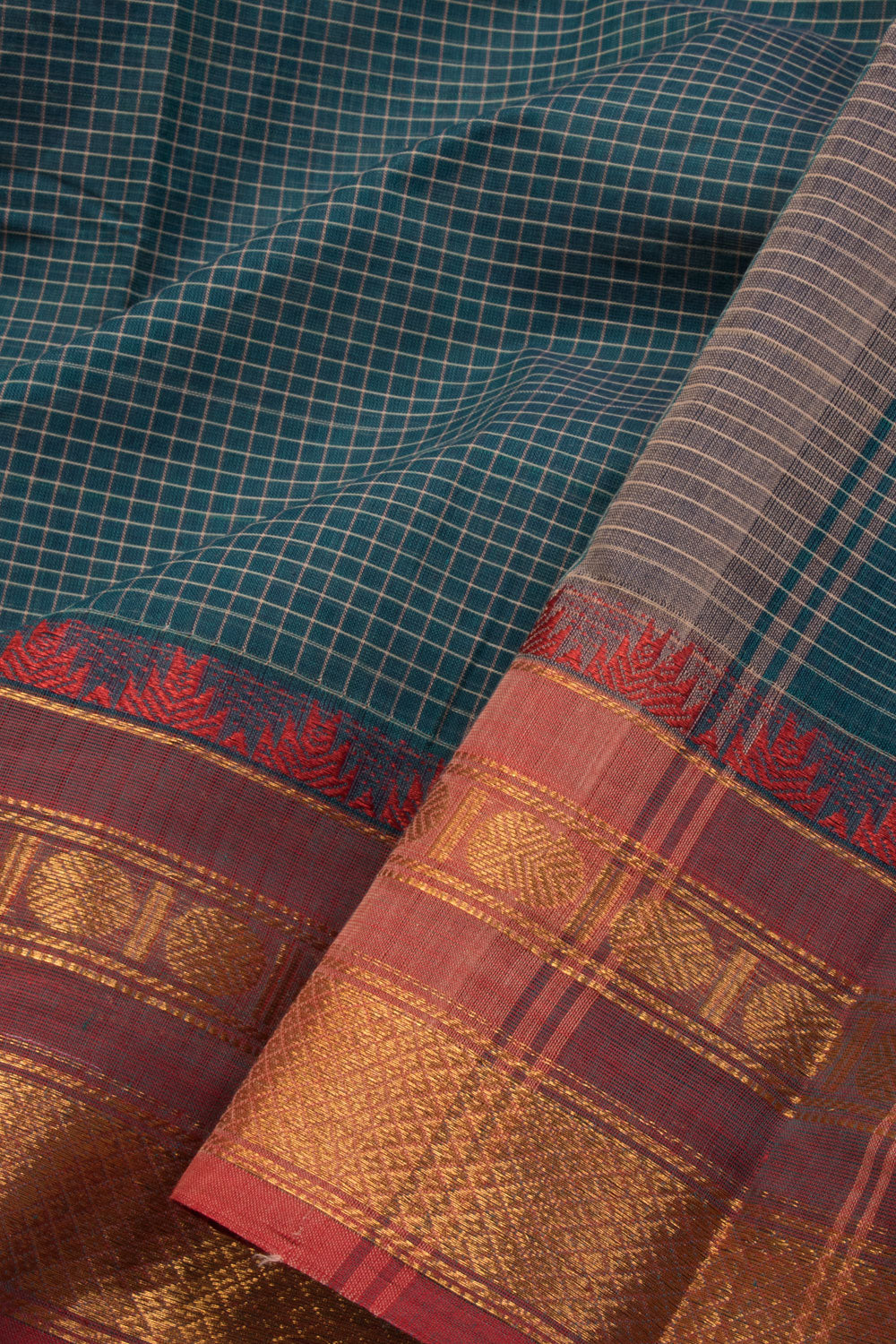 Teal Green Handloom Chettinad Cotton Saree 10070037 - Avishya