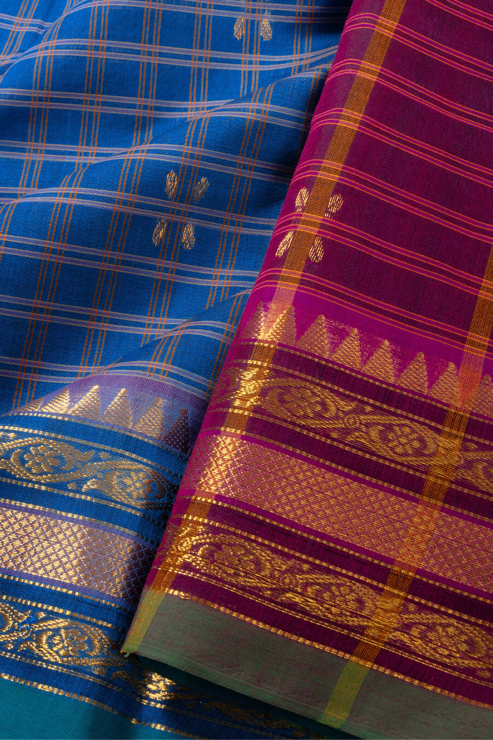 Blue Handloom Chettinad Cotton Saree Without Blouse 10072571