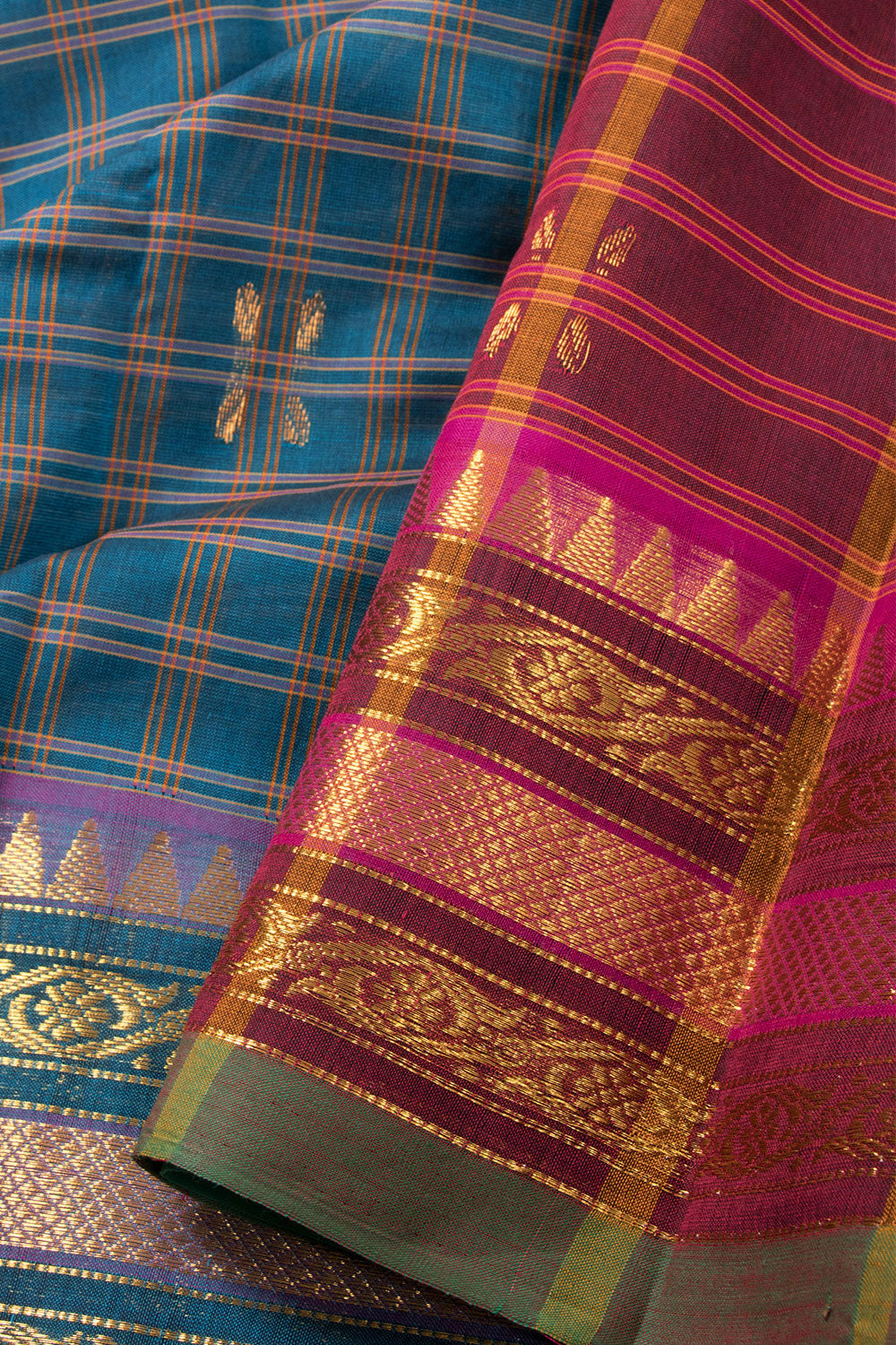 Blue Handloom Chettinad Cotton Saree Without Blouse 10072572