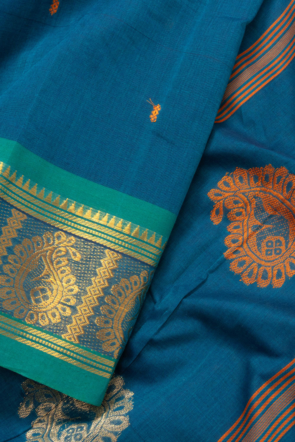 Blue Handloom Chettinad Cotton Saree Without Blouse 10072574