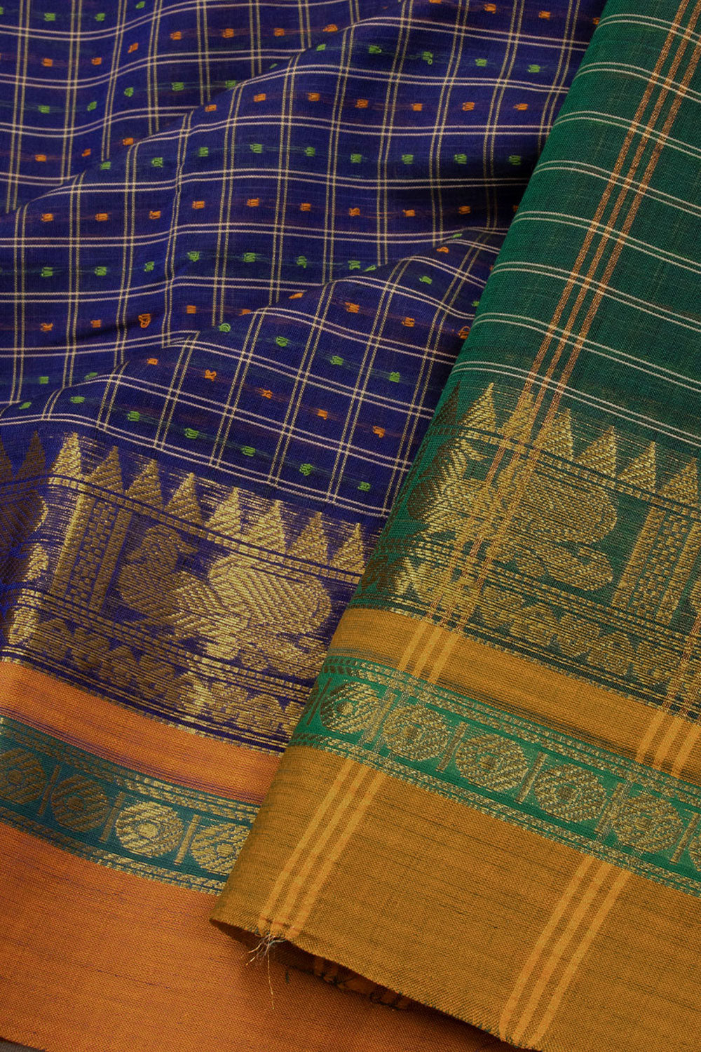 Blue Handloom Chettinad Cotton Saree Without Blouse 10072579