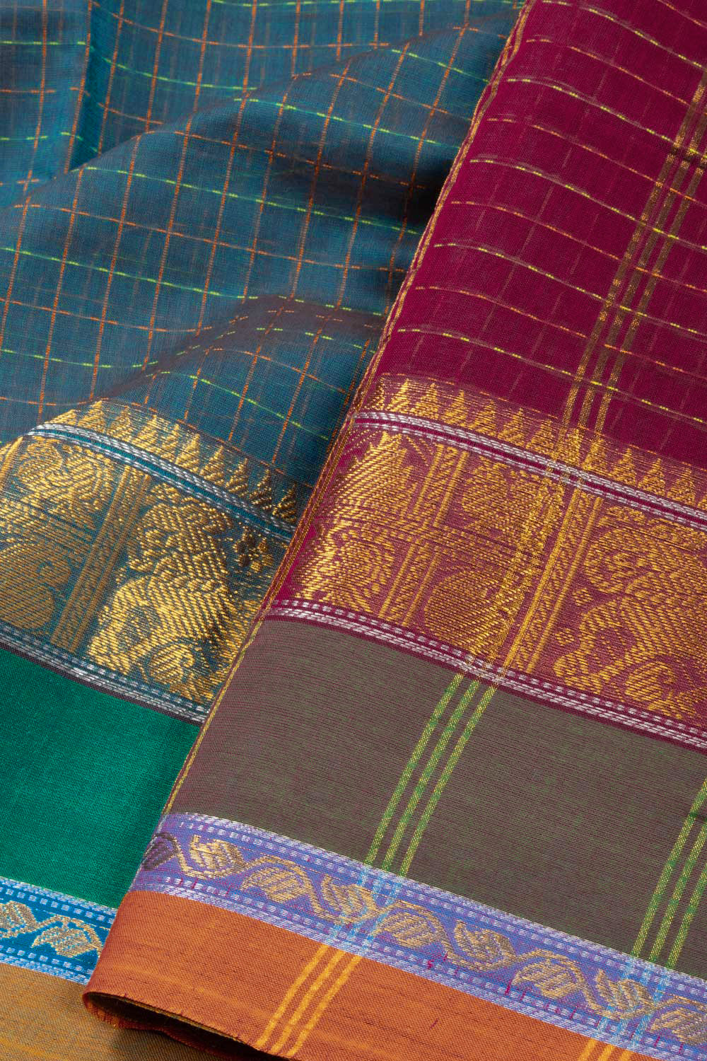 Green Handloom Chettinad Cotton Saree Without Blouse 10072586