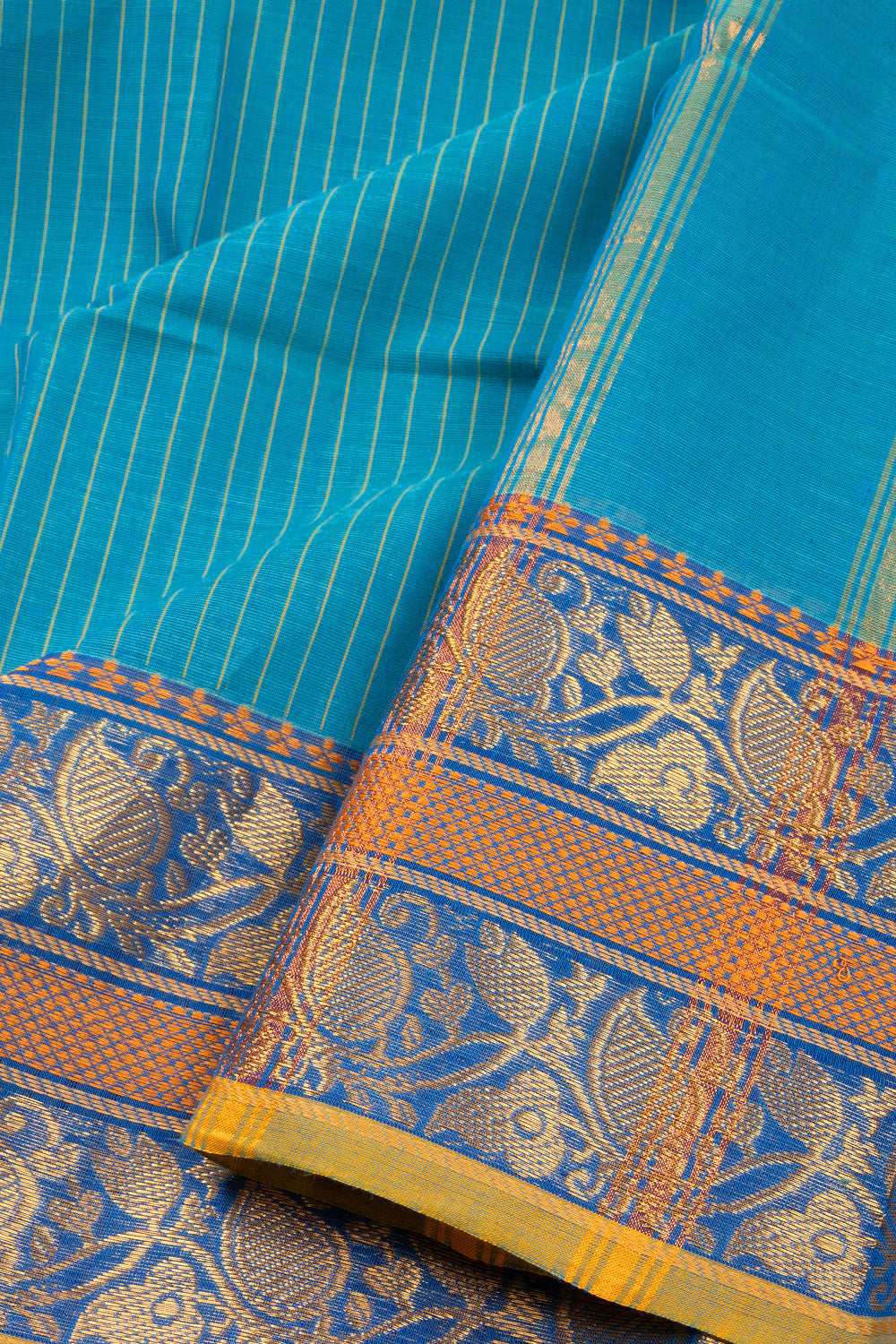 Blue Handloom Chettinad Cotton Saree 10072597