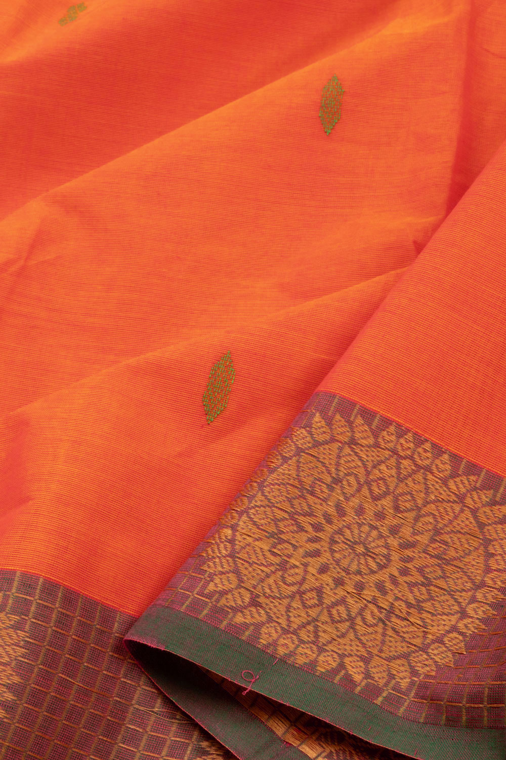 Orange Handloom Chettinad Cotton Saree 10072598