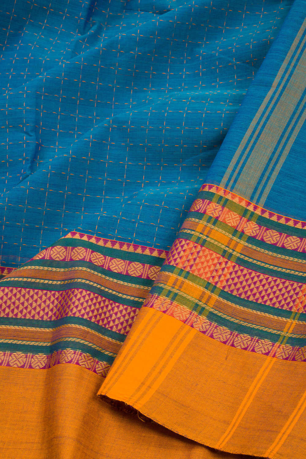 Blue Handloom Chettinad Cotton Saree 10072636