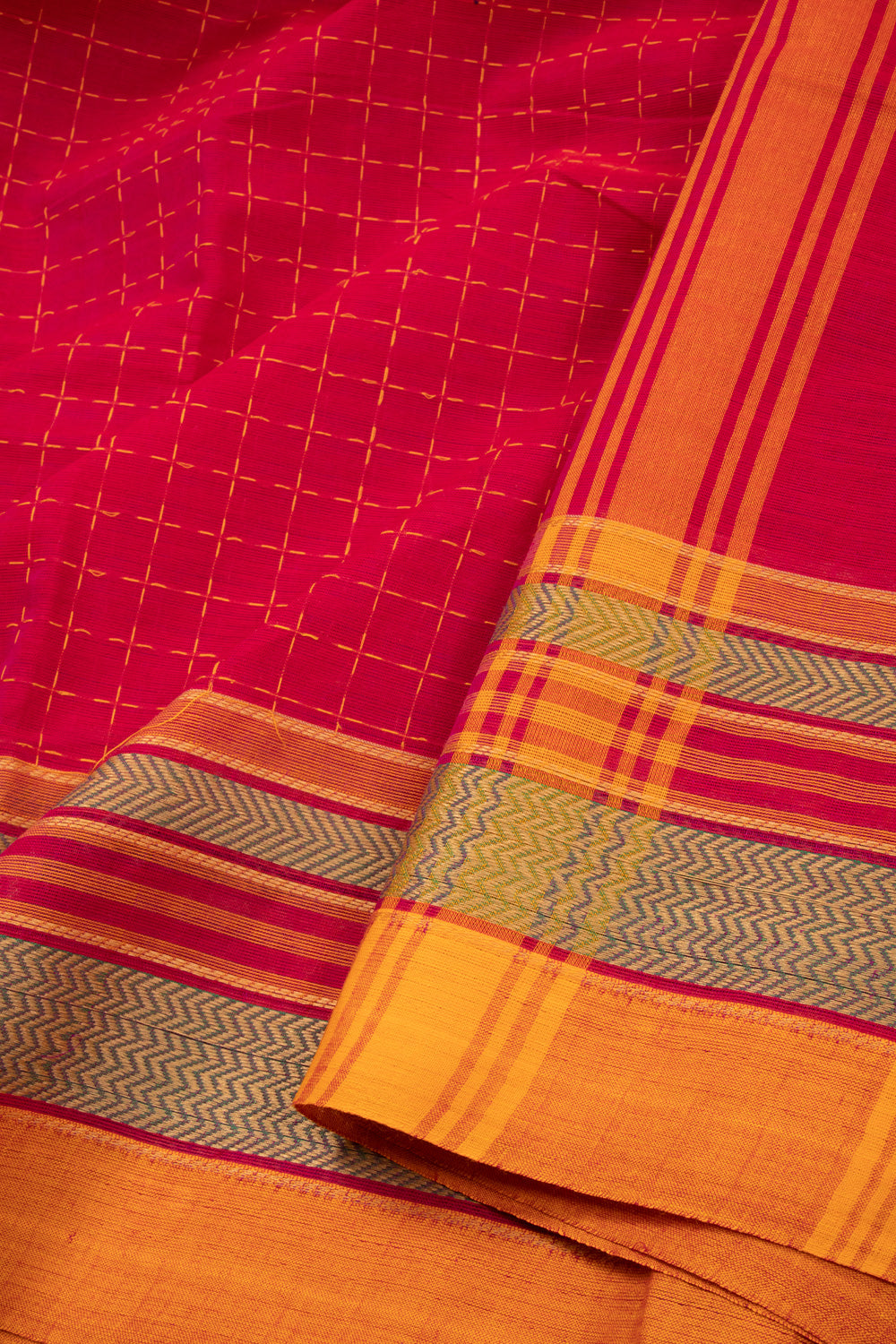 Red Handloom Chettinad Cotton Saree 10072637