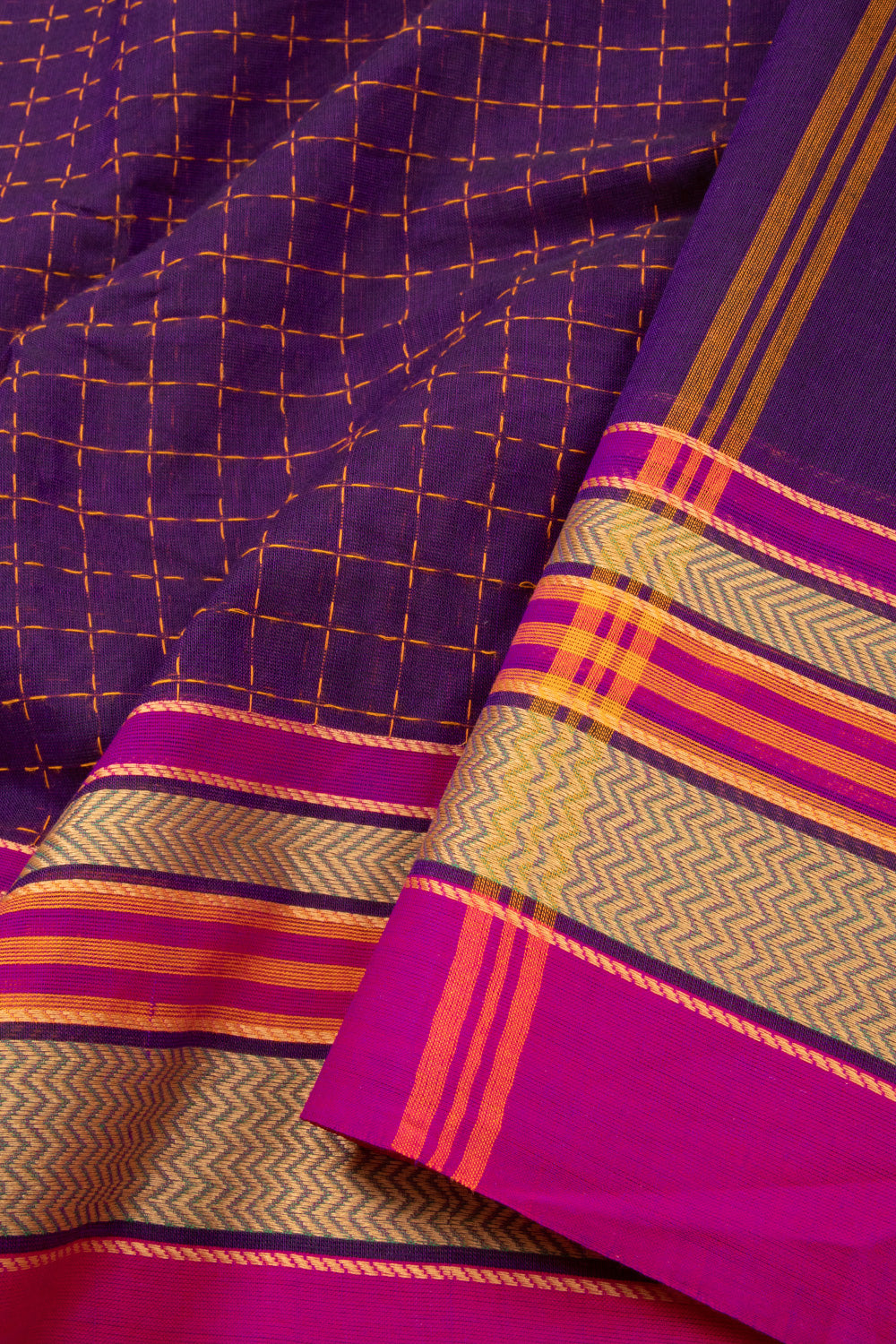 Purple Handloom Chettinad Cotton Saree 10072638