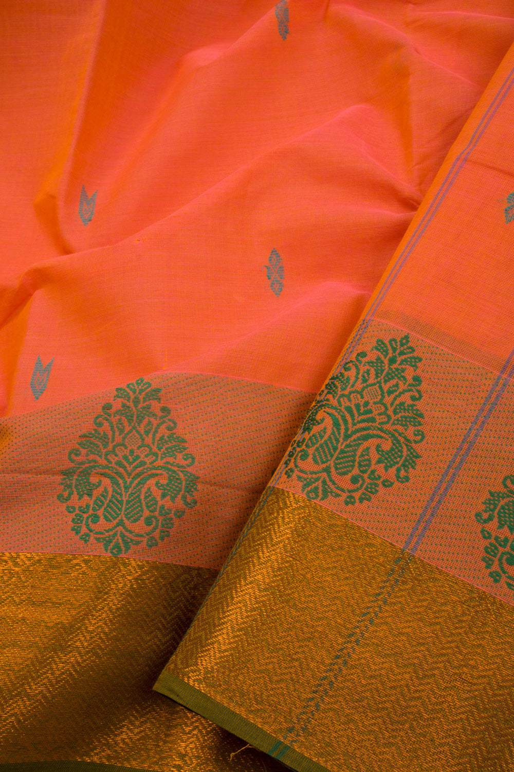 Orange Handloom Chettinad Cotton Saree 10072639