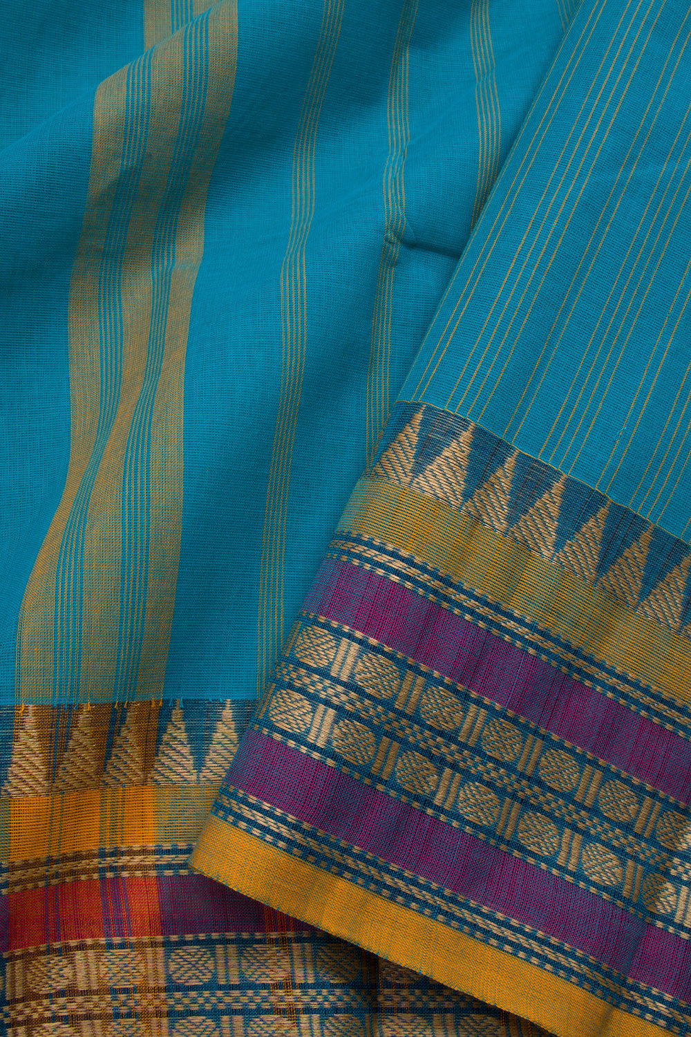 Blue Handloom Chettinad Cotton Saree 10072683