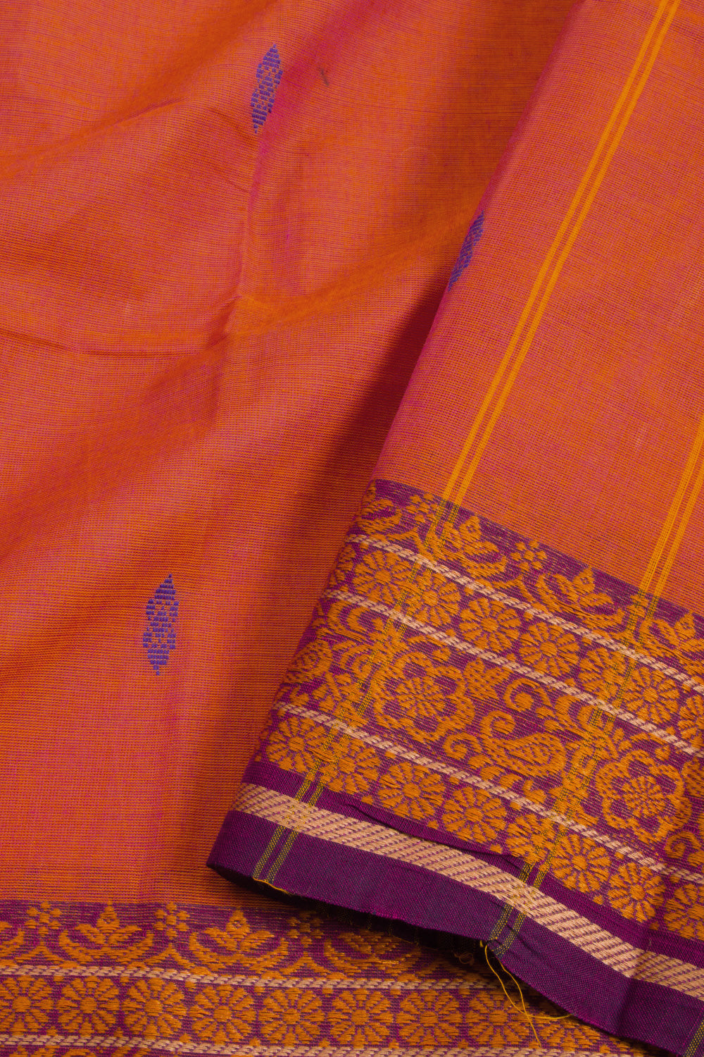 Orange Handloom Chettinad Cotton Saree 10072697