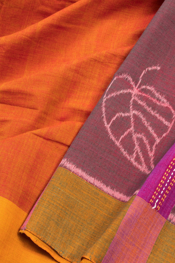 Orange Handloom Maniabandha Ikat Cotton Saree