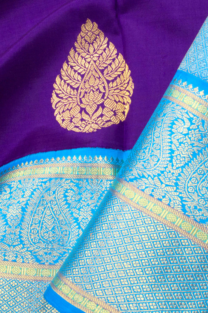 Royal Purple Pure Zari Korvai Kanjivaram Silk Saree 10062640