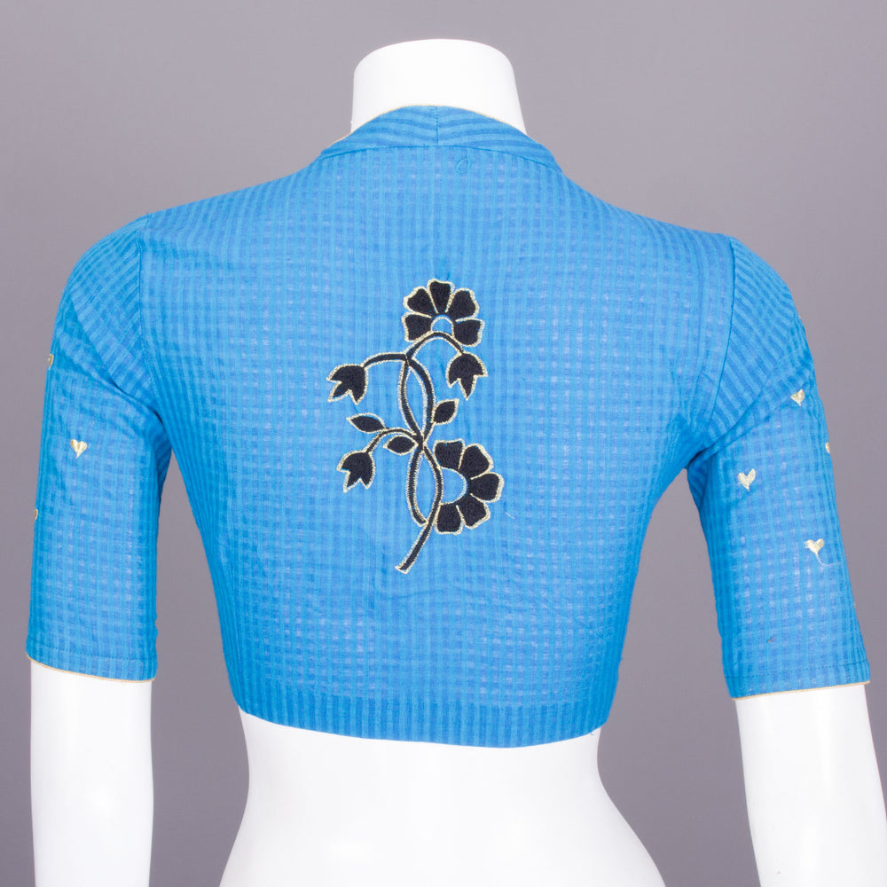 Blue Slub Cotton Embroidered Blouse