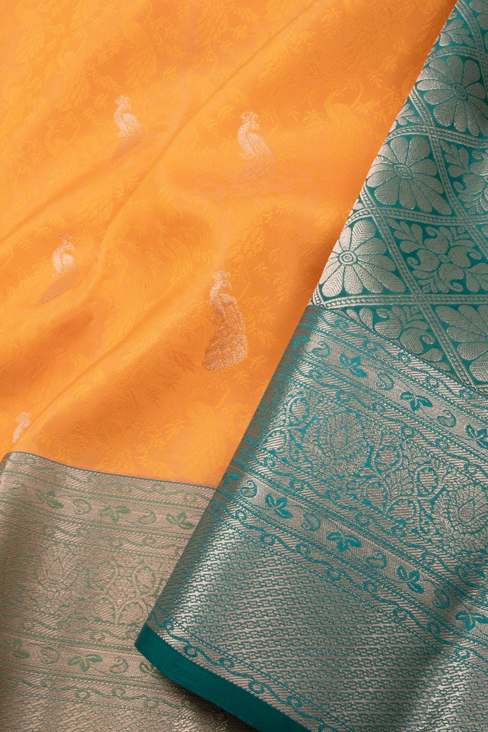 Orange Handloom Kanjivaram Blended Silk Saree 10072897