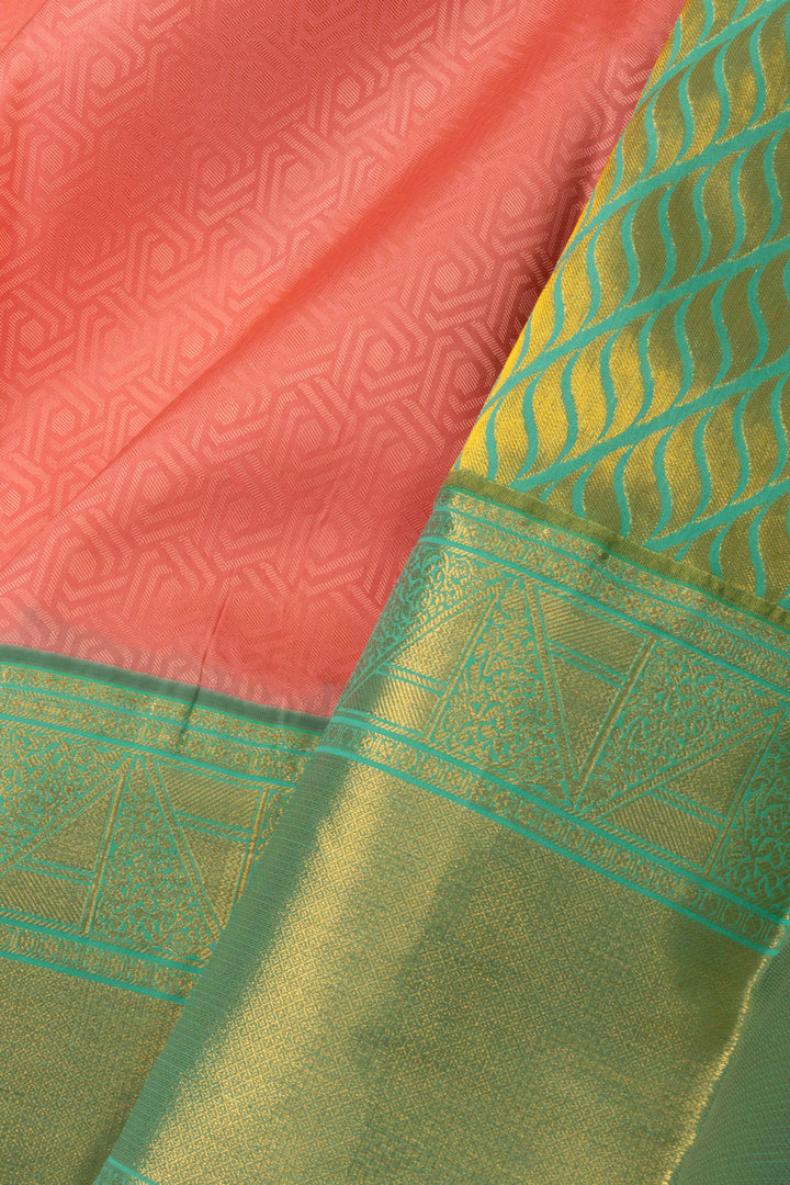 Peach Handloom Kanjivaram Silk Saree 10073838