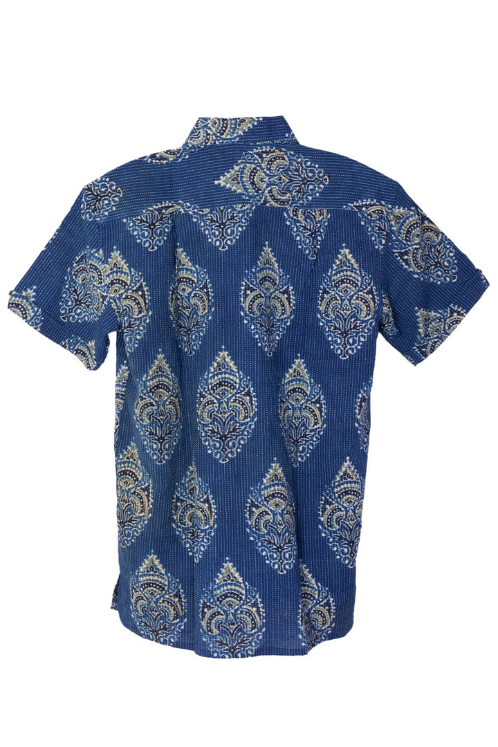 Blue Half Sleeve Ajrakh Printed Cotton Mens Shirt 10072987