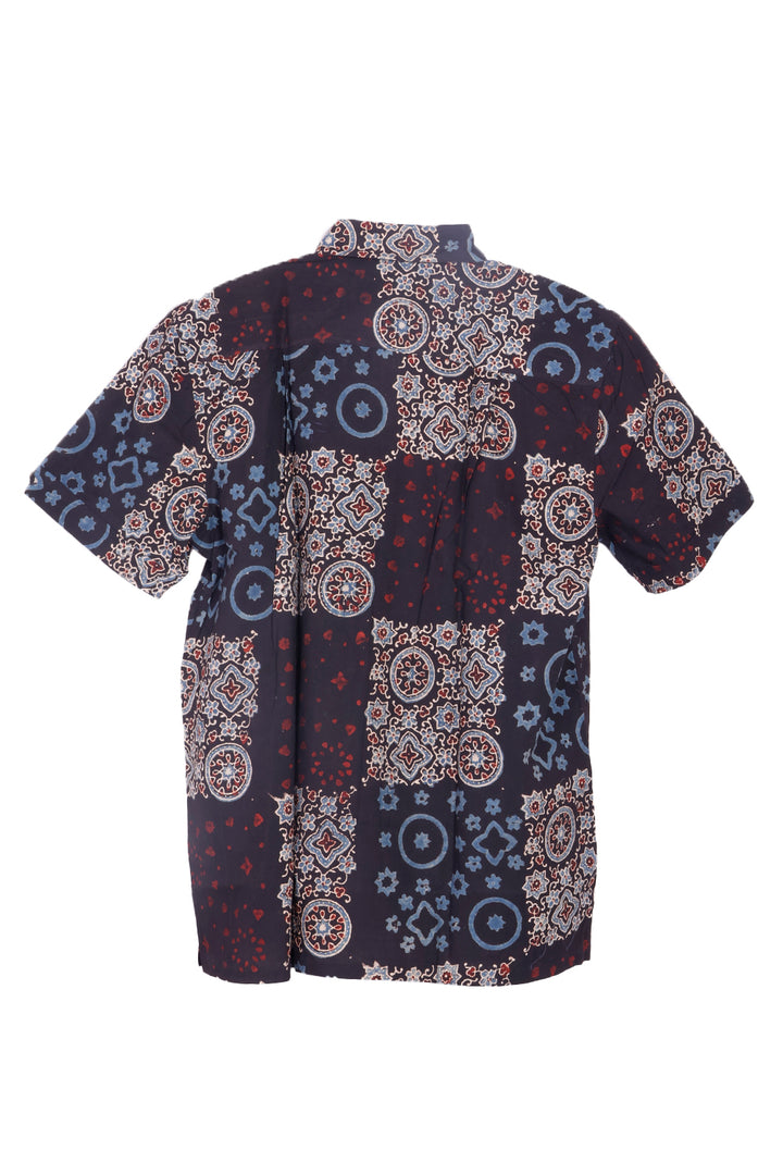 Black Half Sleeve Ajrakh Printed Cotton Mens Shirt 10072989