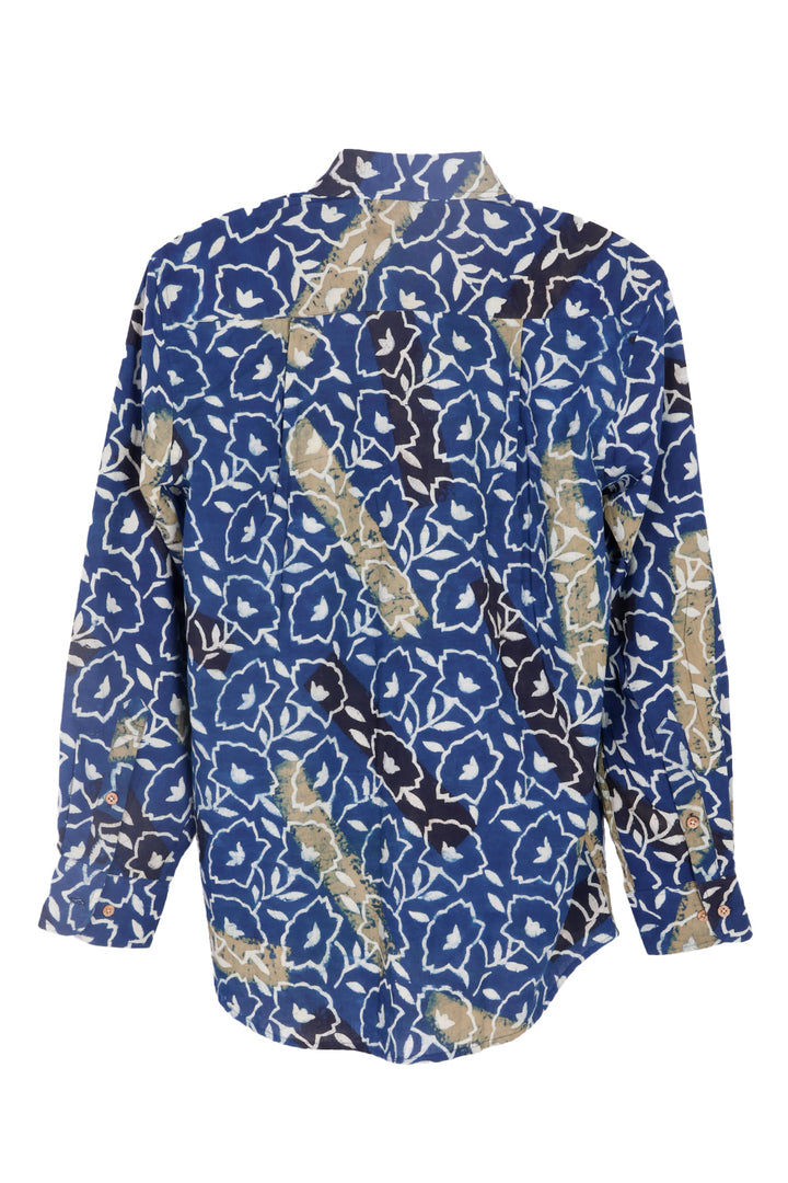 Blue Full Sleeve Ajrakh Printed Cotton Mens Shirt 10073001