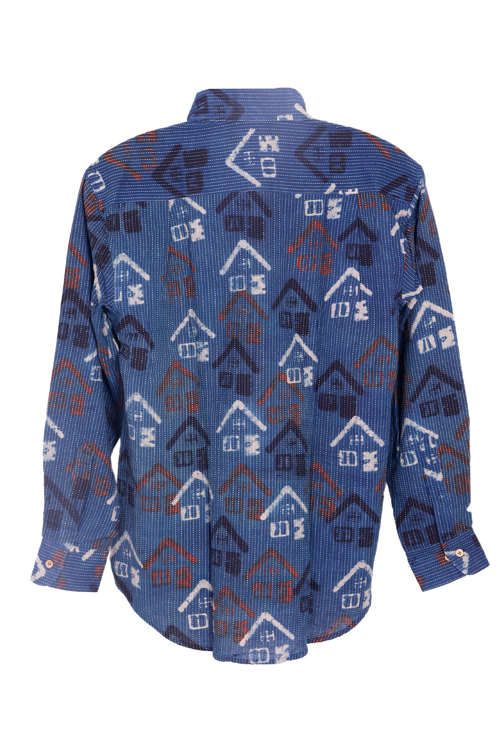 Blue Full Sleeve Ajrakh Printed Cotton Mens Shirt 10073002