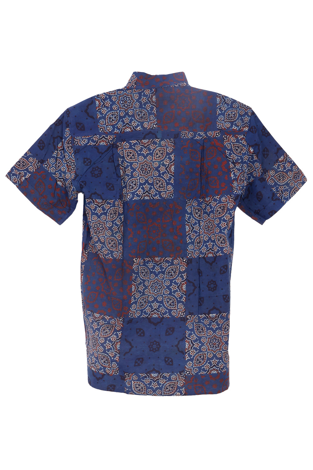 Blue Half Sleeve Ajrakh Printed Cotton Mens Shirt 10073048