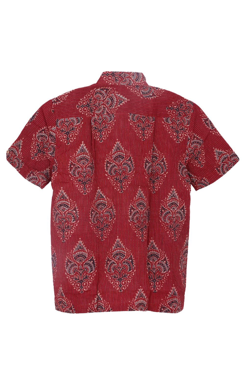 Red Half Sleeve Ajrakh Printed Cotton Mens Shirt 10073055