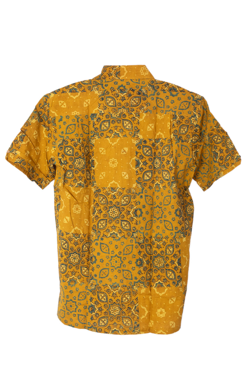 Yellow Half Sleeve Ajrakh Printed Cotton Mens Shirt 10073056