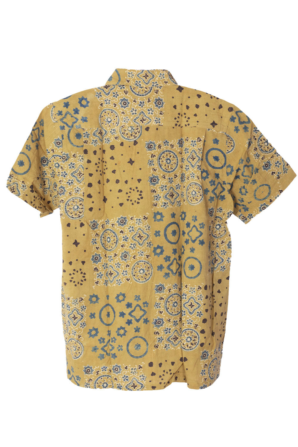 Yellow Half Sleeve Ajrakh Printed Cotton Mens Shirt 10073057