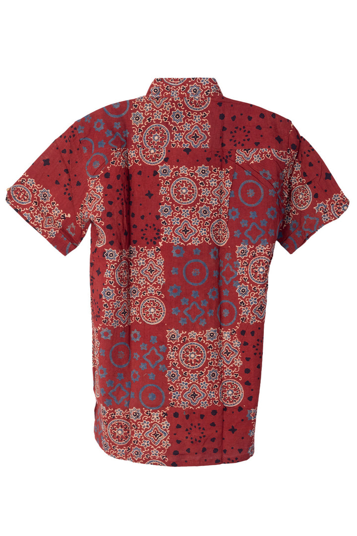 Red Half Sleeve Ajrakh Printed Cotton Mens Shirt 10073060