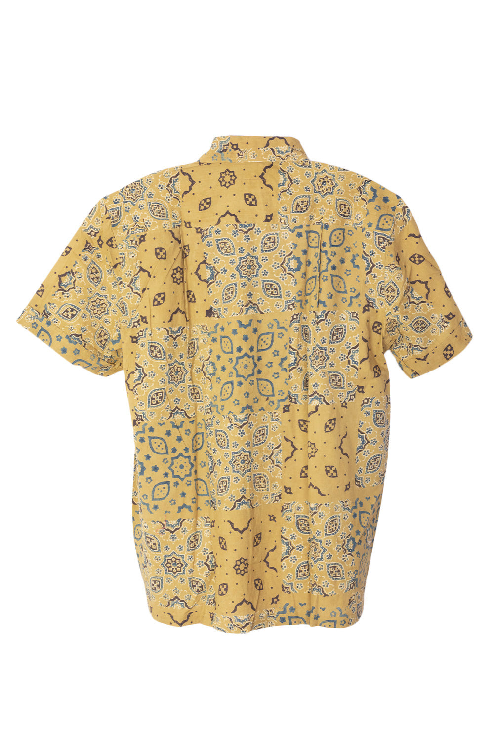 Yellow Half Sleeve Ajrakh Printed Cotton Mens Shirt 10073065