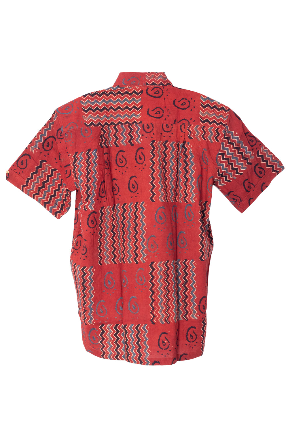 Red Half Sleeve Ajrakh Printed Cotton Mens Shirt 10073172