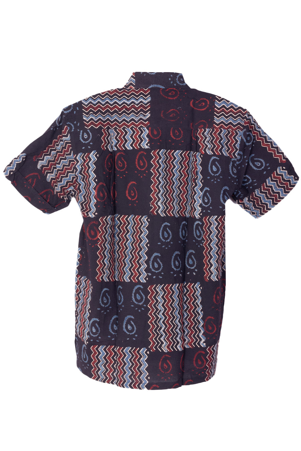 Black Half Sleeve Ajrakh Printed Cotton Mens Shirt 10073173