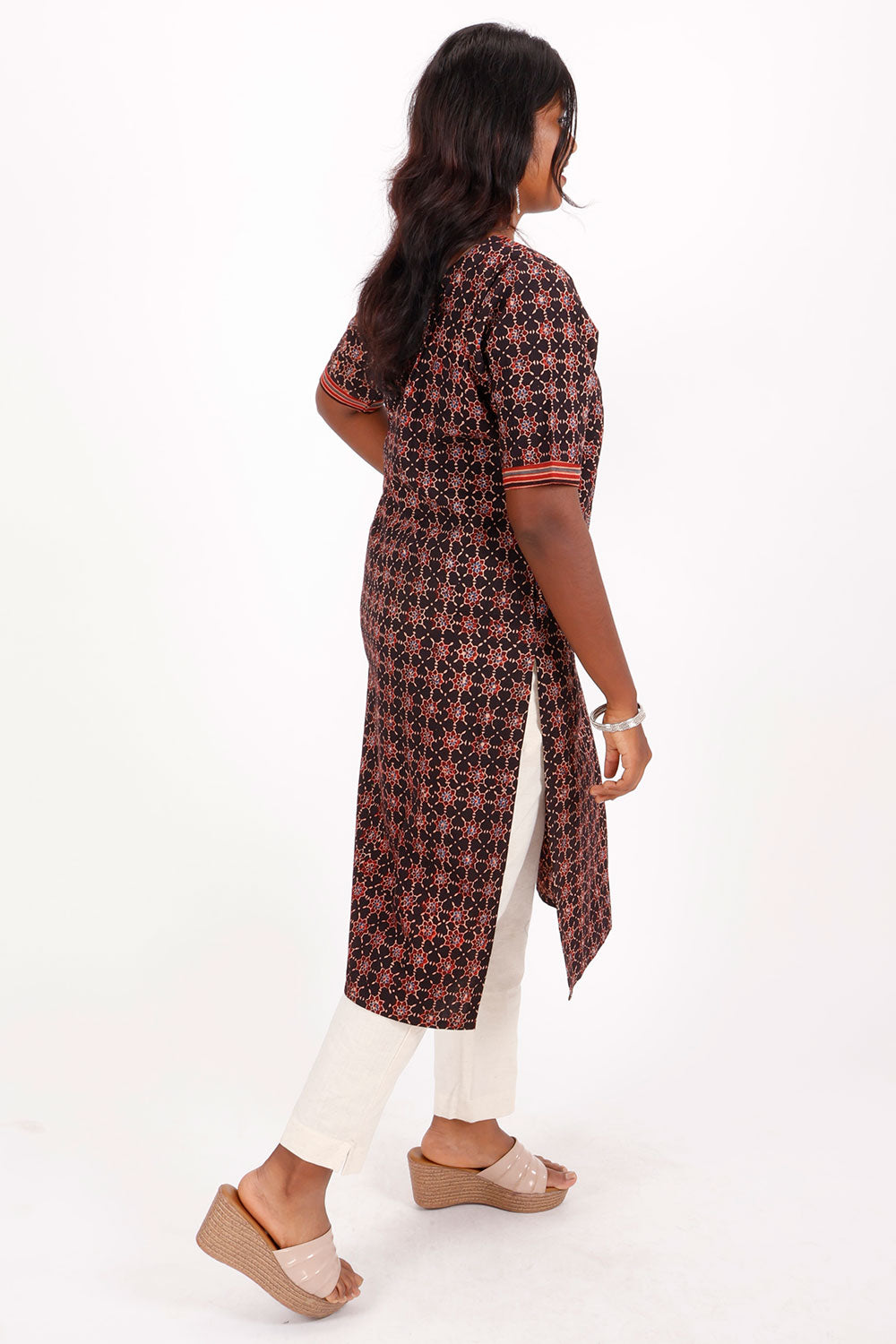 Brown Hand Block Printed Cotton Kurta