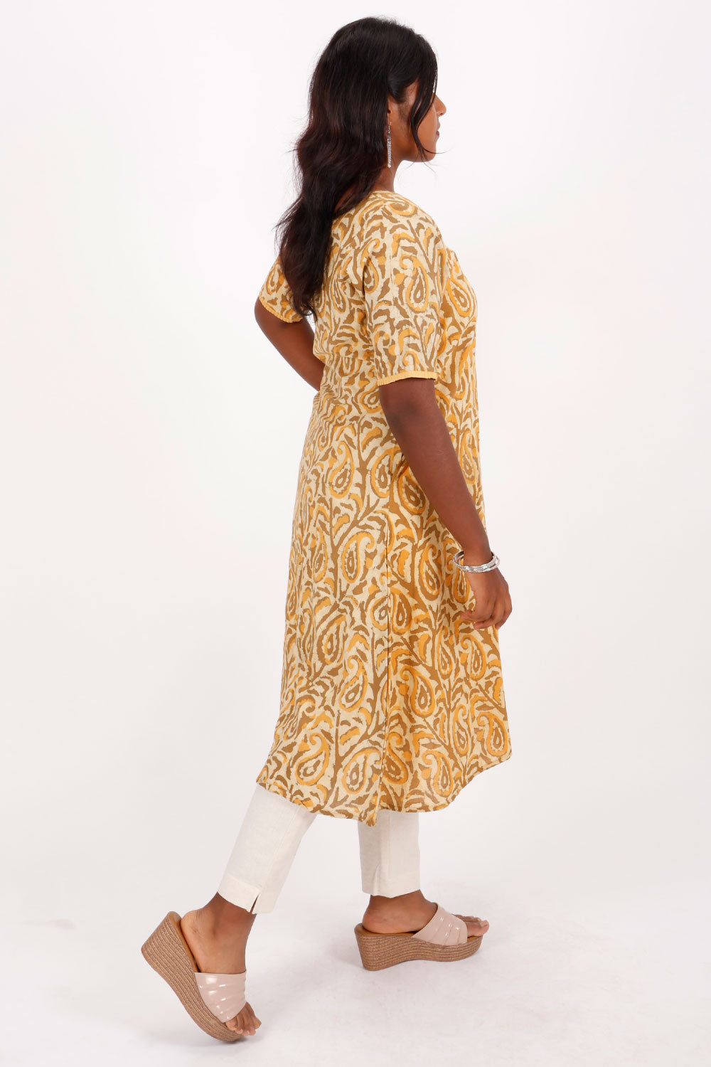 Yellow Hand Block Printed Cotton Kurta