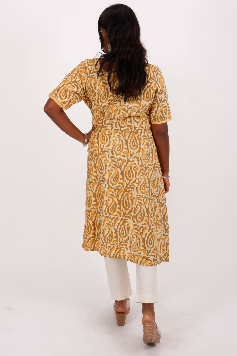 Yellow Hand Block Printed Cotton Kurta