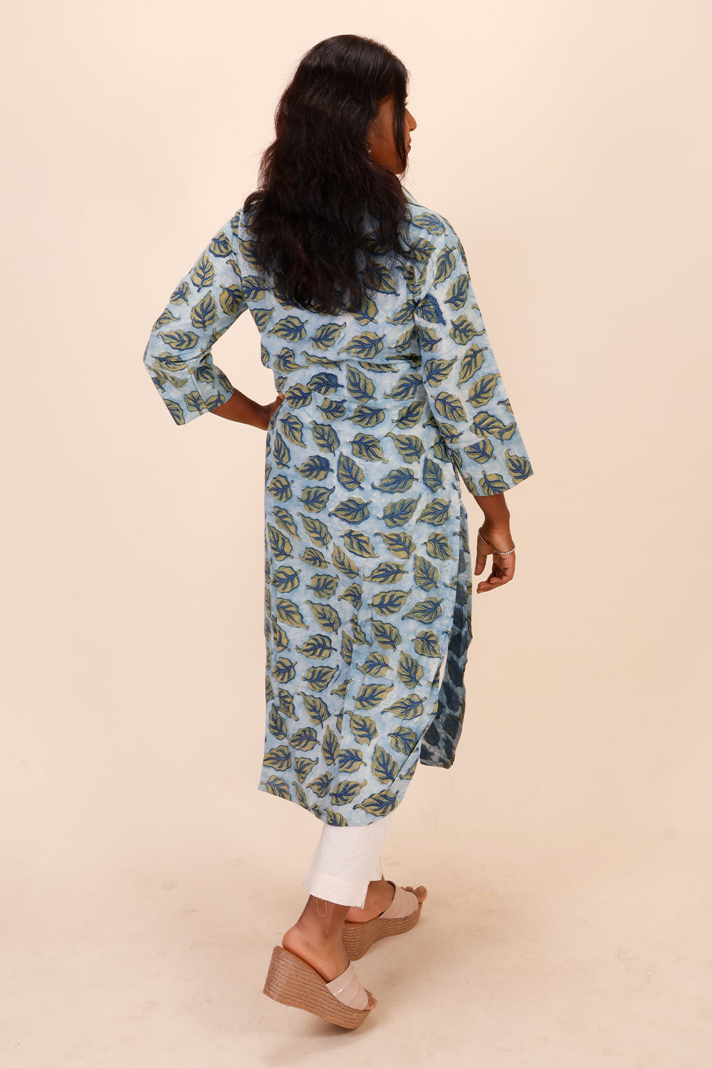 Blue Hand Block Printed Cotton Kurta 10071497