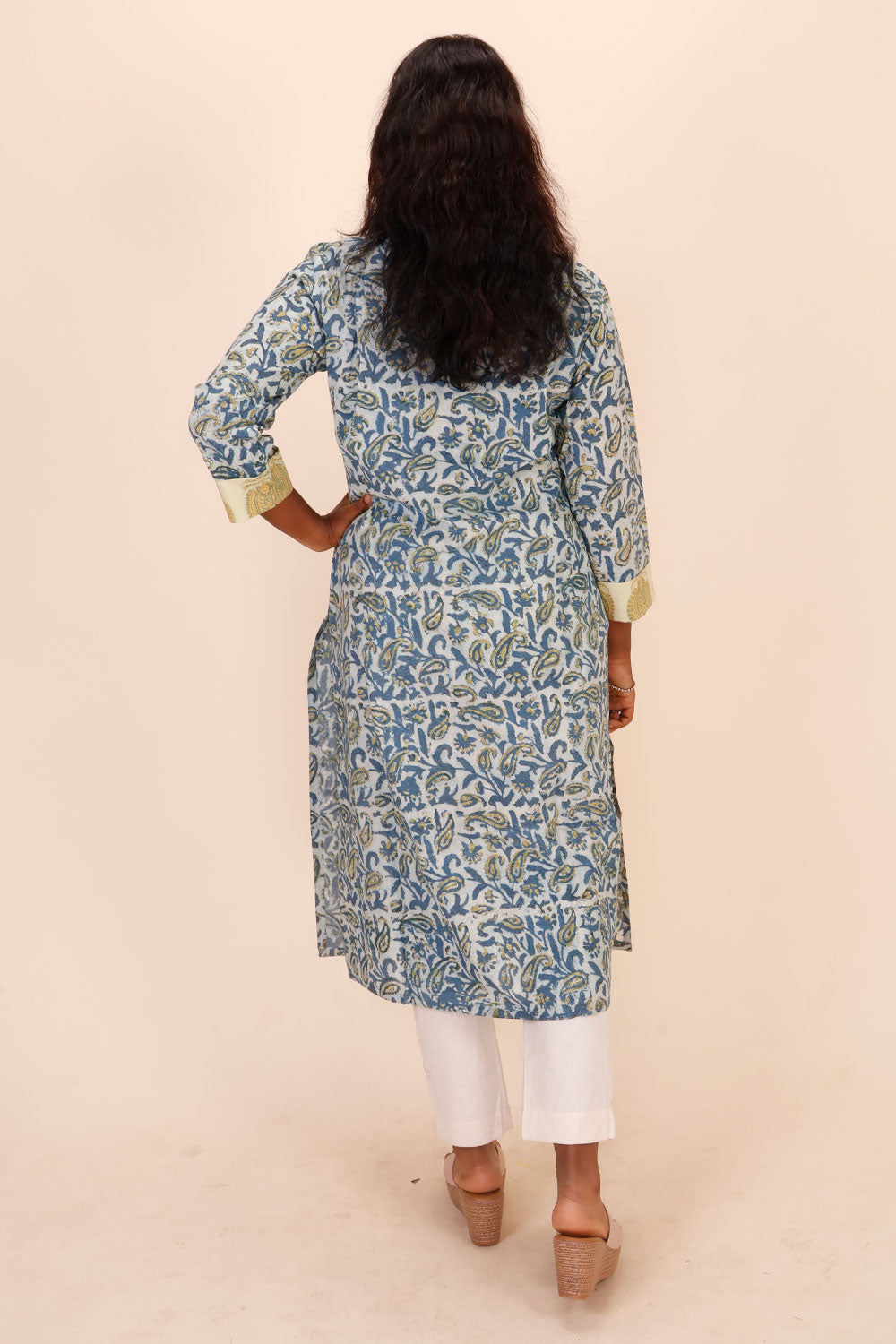 Blue Handblock Printed  Cotton Kurta