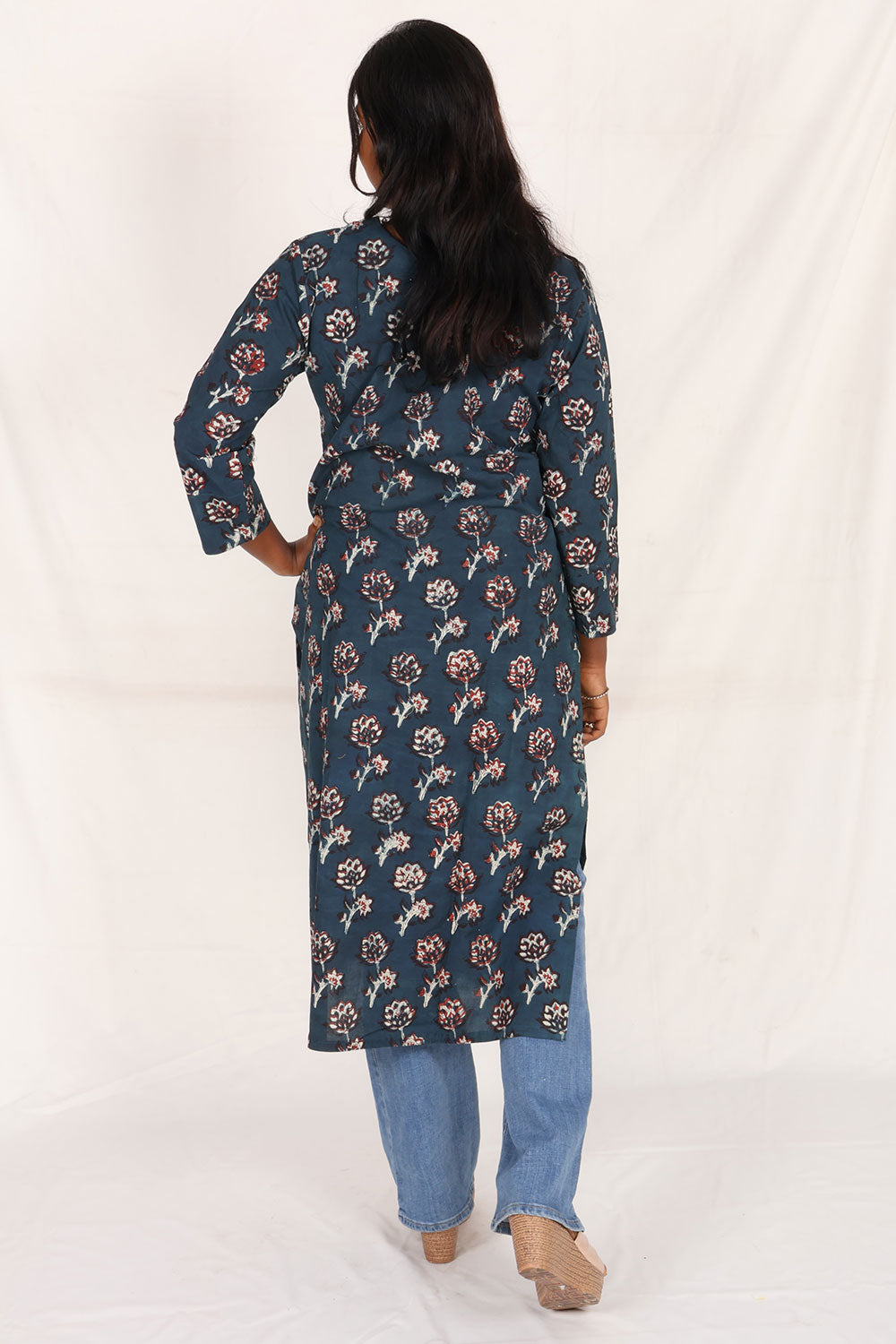 Blue Jahota Hand Block Cotton Kurta