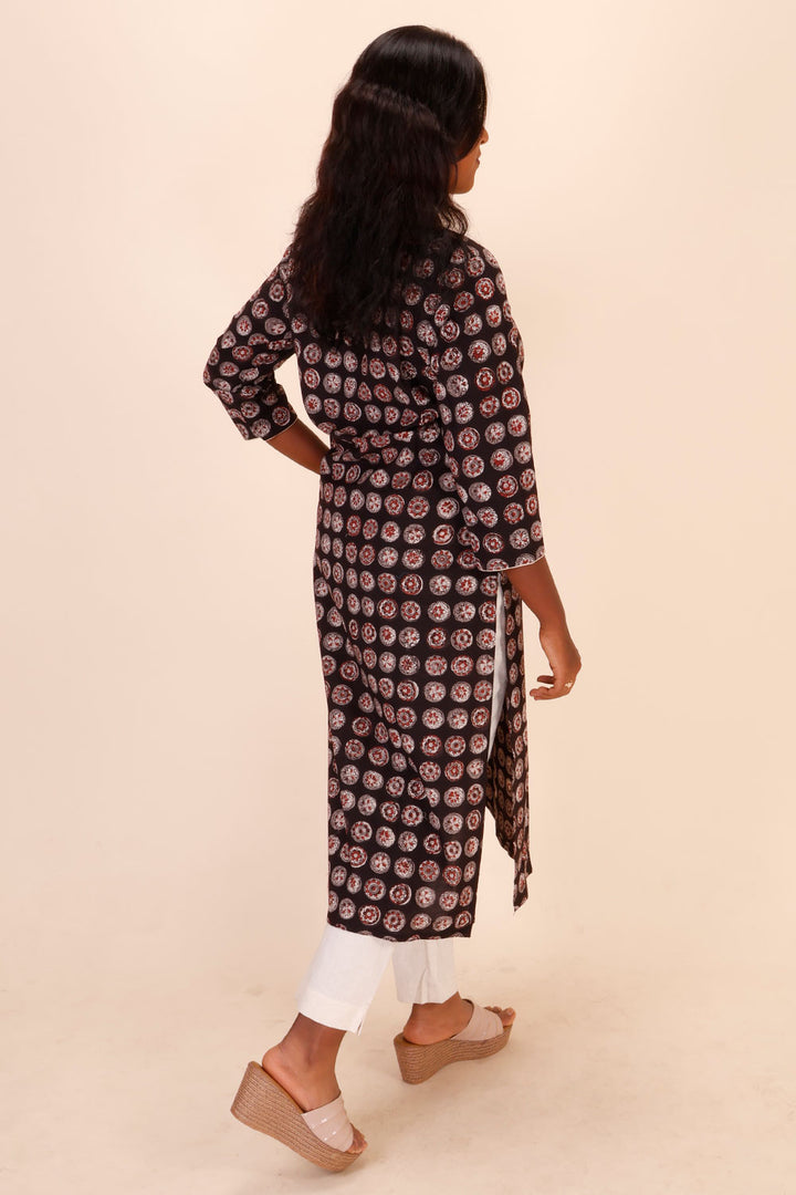 Black Handblock Printed Cotton Kurta