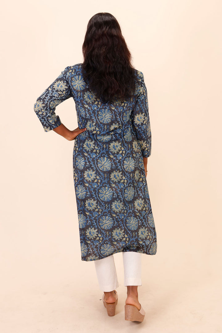  Blue Hand Block Printed Cotton Kurta 10071504