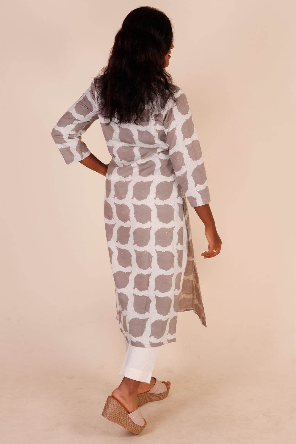 Grey Handblock Printed Cotton Kurta