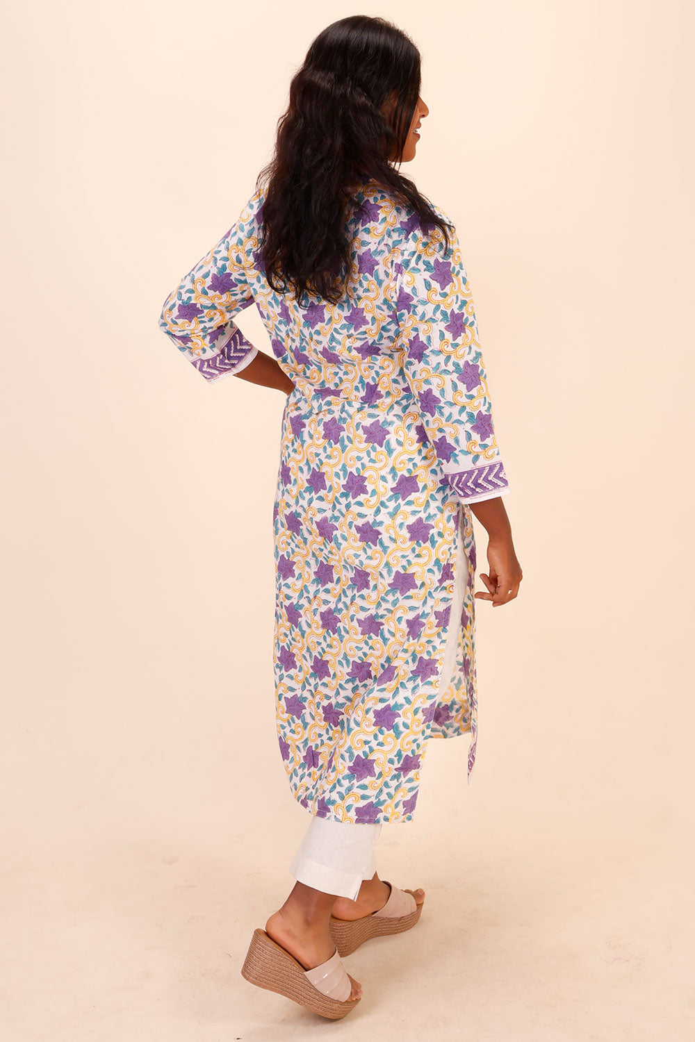 Purple Handblock Printed Cotton Kurta