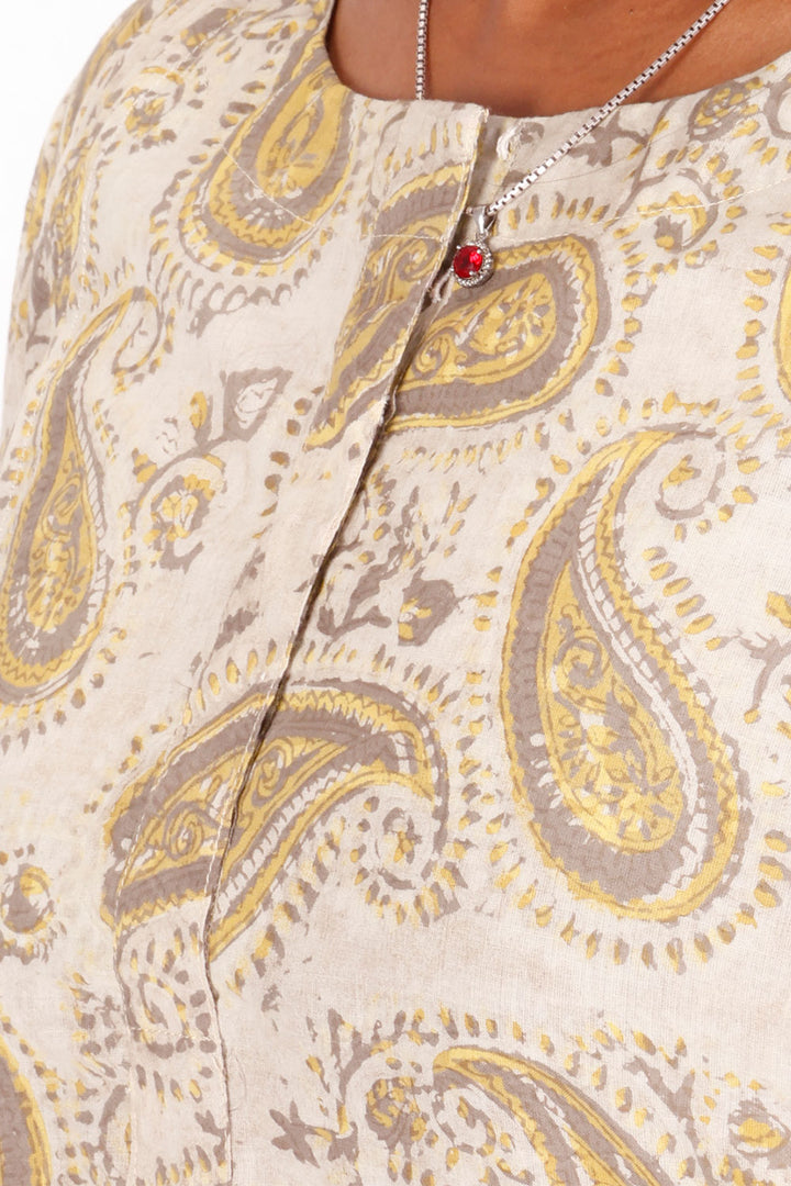 Beige Handblock Vanaspati Printed Cotton Kurta