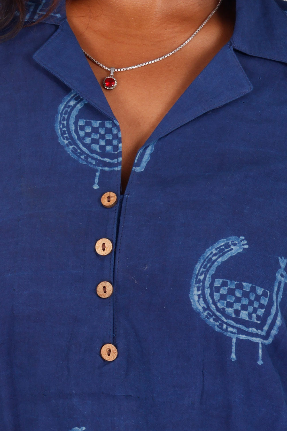 Indigo Hand Block Printed Cotton Kurta