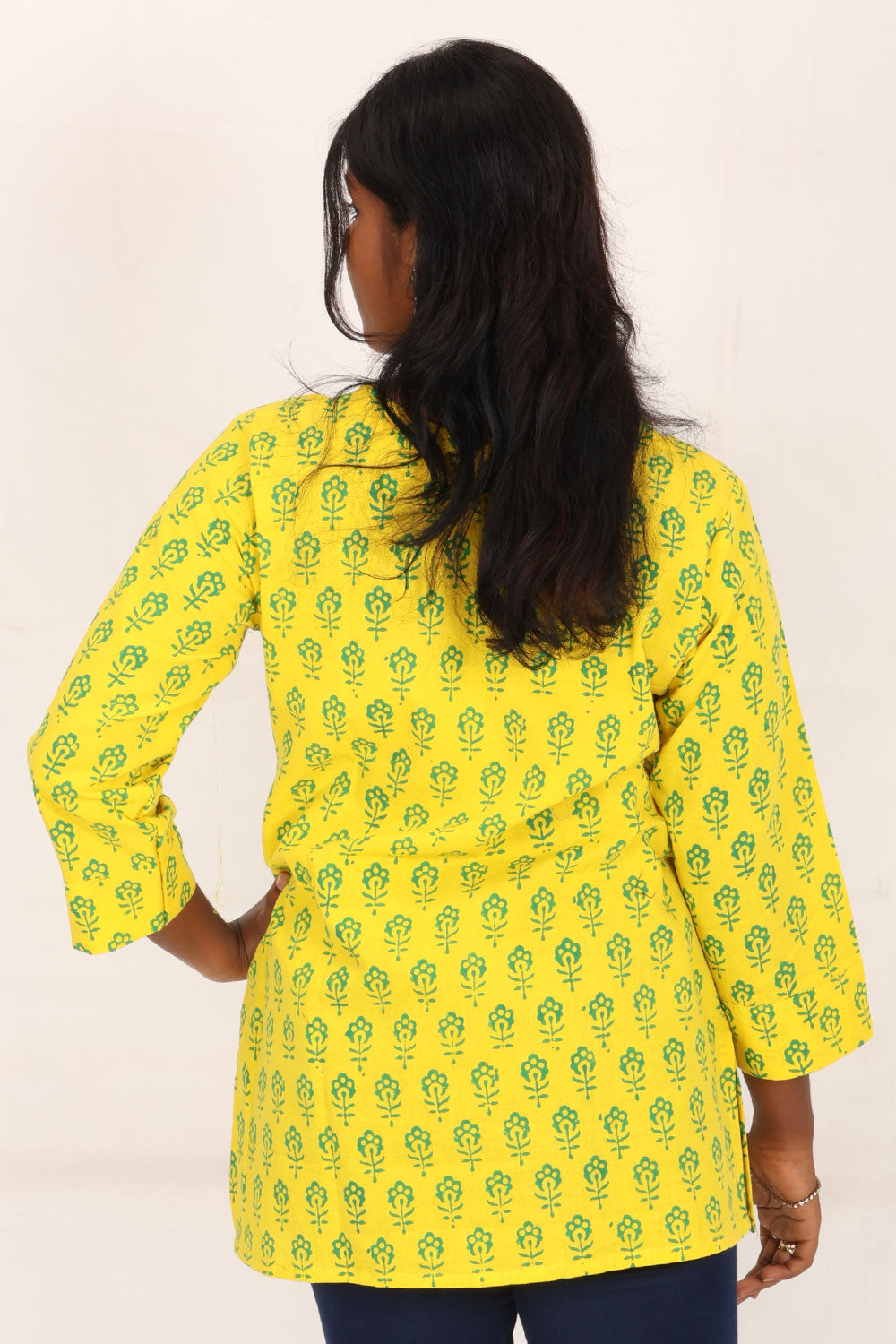 Yellow Gamthi Print Cotton Kurti