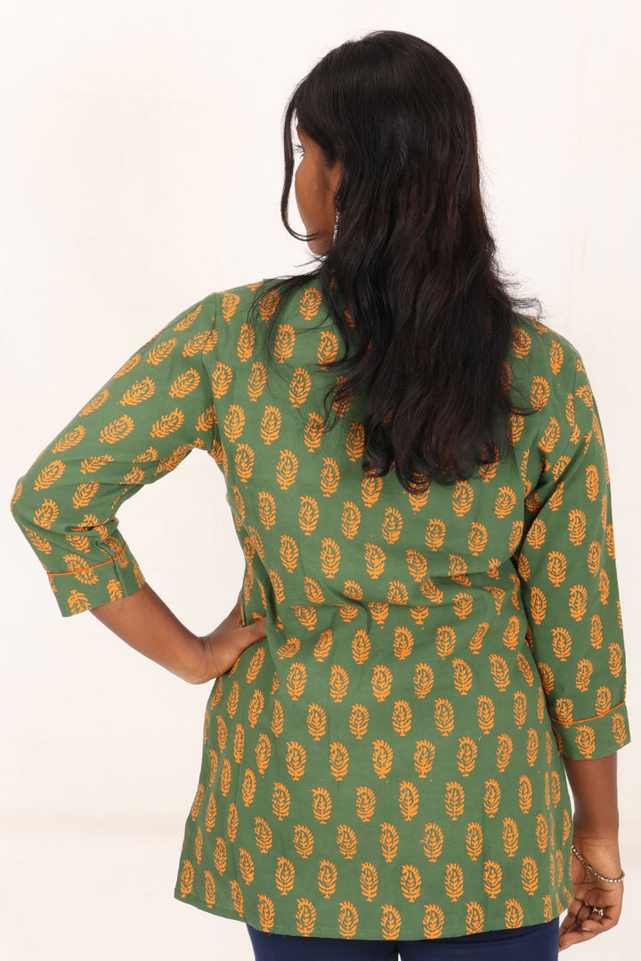 Green Gamthi Print Cotton Kurti