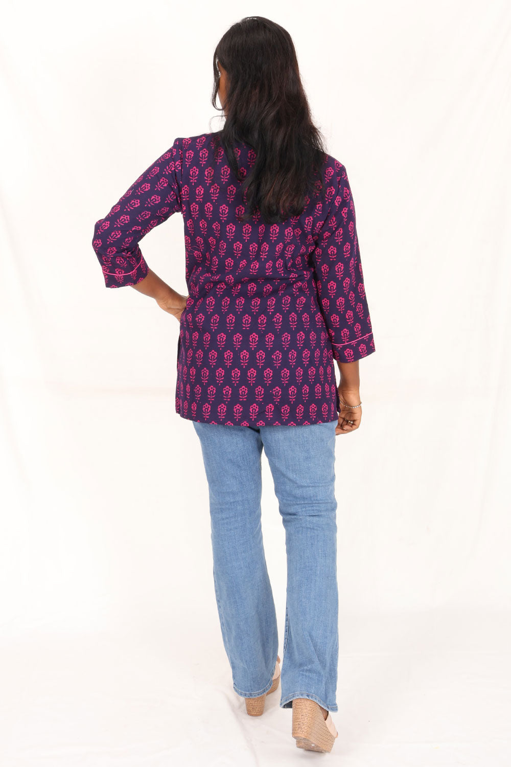 Purple Gamthi Print Cotton Kurti